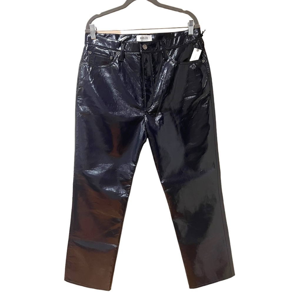 AGOLDE Recycled Leather 90's Pinch Waist Straight Leg Pants in Carbon (32) - Picture 6 of 14